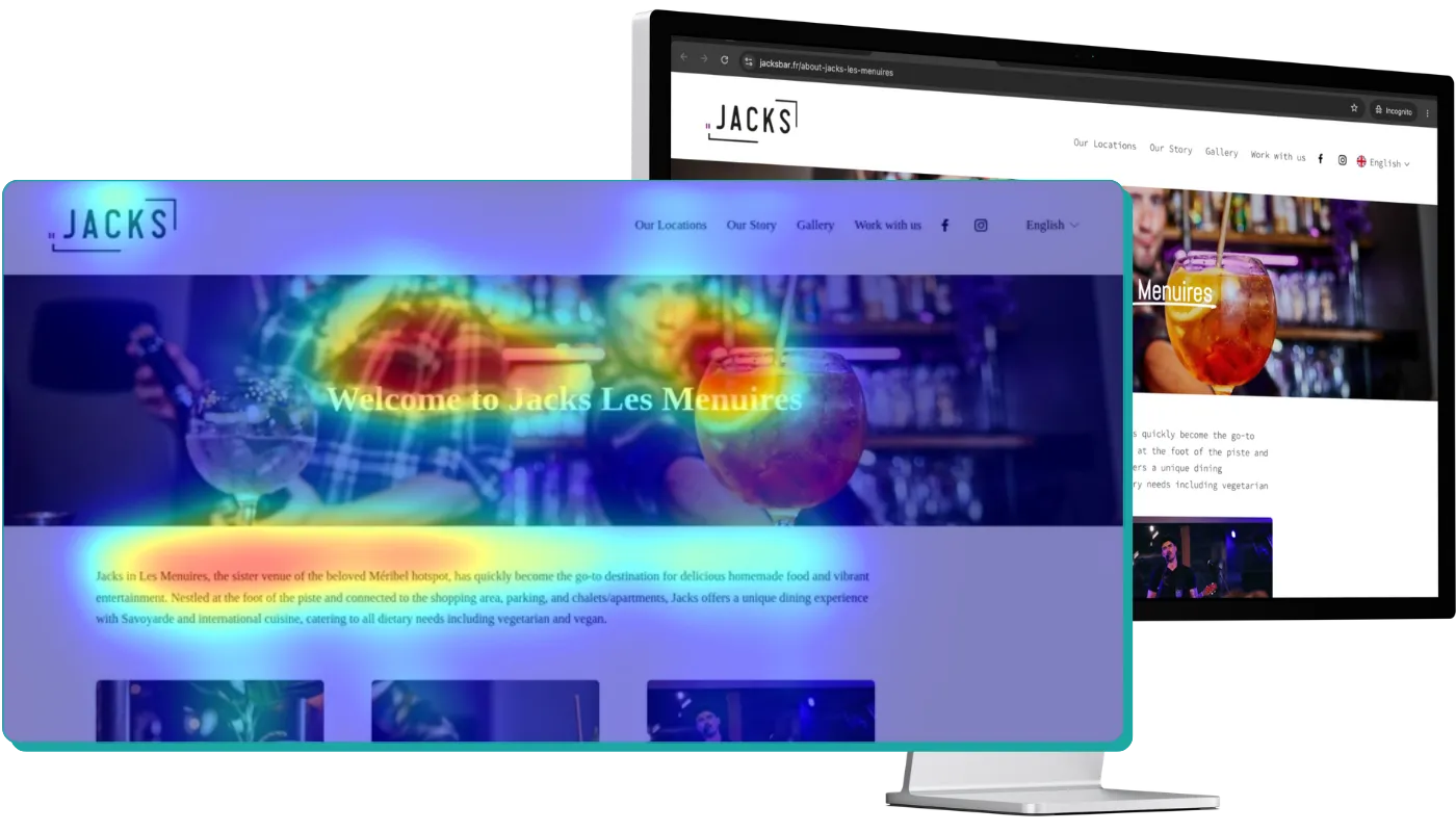 A you x you i attention heatmap over a restaurant's website, showing where visitors look first